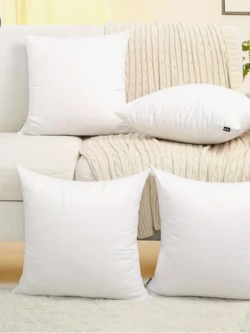 Decorative Pillow Cover Set - White Zippered (4-Pack)